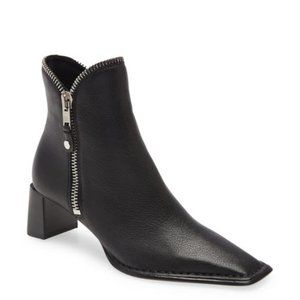 Alexander Wang Black Leather Pointed Toe Ankle Boots with Silver Zipper
